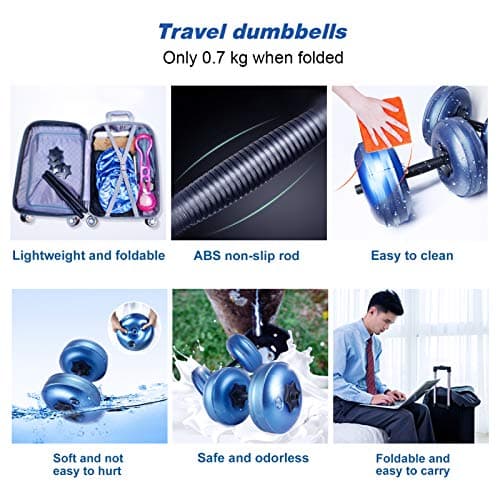DEIRIS Water Filled Dumbbell Sets, Adjustable Weights 8~10kg, PVC Portable Foldable, For Home And Gym Fitness Exercise Workout Training, Hand Arm Training (Blue) — view 3