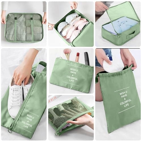 Packing Cubes for Suitcases, 10 pcs Packing Cubes Luggage Organiser Bags Travel Essentials Bags for Clothes Shoes Toiletries Travel Luggage Organizers Storage Bags-matcha green — view 5