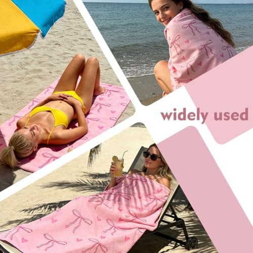 VorErgyllic Pink Bow Beach Towel for Girls Women - Cute Bow Pool Towel Plush Fabric Kids Adult Gift for Bath Sport Travel Swimming Camping 75x150cm — view 6