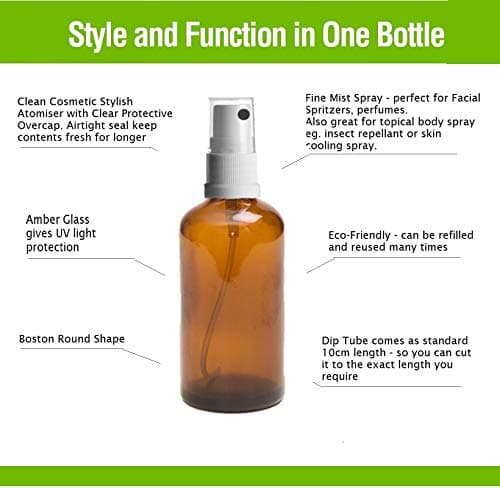 Avalon 100ml Amber Glass Bottles with White Atomiser Spray ~ Pack of 4 ~ Refillable, Reusable, and Travel Sized ~ Perfect for Aromatherapy, Perfumes, Essential Oils, Aftershaves, and More — view 5