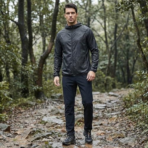 Youkly 2 Pcs Men's Lightweight Waterproof Jacket (M, Black + Royal Blue) — view 3
