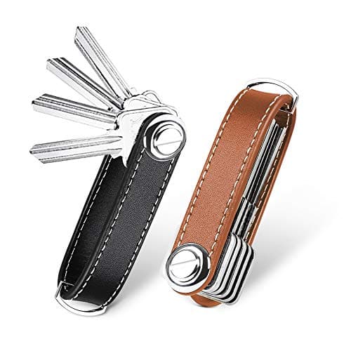 flintronic Key Organizer | Genuine Leather Keychain| Pocket Smart Key Holder with Gift Box Stylish, Functional & Practical (Holds 7-9 Multiple Keys) - Black&Brown