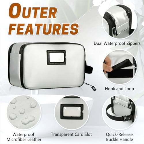 SWISSELITE Leather Toiletry Bag for Men, Water Resistant Dopp Kit for Toiletries Accessories with Wet/Dry Separation, Travel Essentials Shaving Bag Bathroom Organizer for Travel Gym Dorm (Silver, M) — view 5