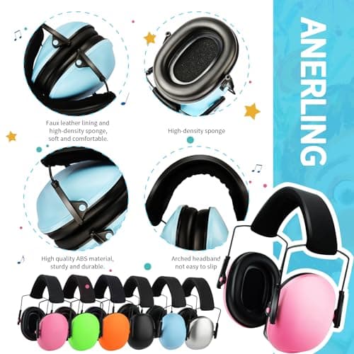 Elecoman 12 Pack Kids Noise Cancelling Headphones, 27dB Safety Hearing Protection For Kids Toddlers, Adjustable Ear Muffs In Light Blue, Green, Orange, Silver, Black, Pink — view 5