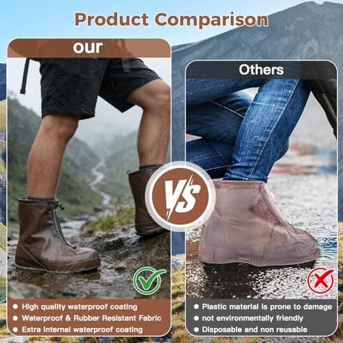 1 Pair Waterproof Shoe Covers Reusable, Over Shoes Protectors, Non Slip Waterproof Overshoes, Black Rain Boot Shoe Covers, Thickened Foldable Boot Cover for Rain Gardening Hiking Outdoor Cycling — view 3