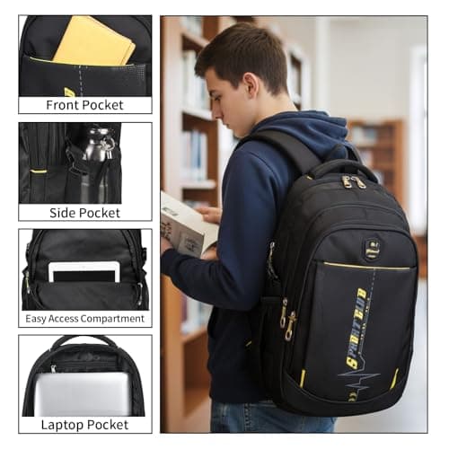 SIVENKE School Backpacks Student Bookbag Laptop Rucksack Computer Casual Shoulder Daypack Travel Back Pack for Teen Boys Yellow — view 4