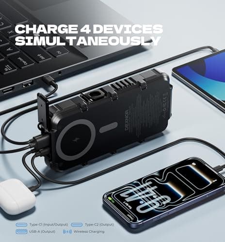 Dexnor Solar Charger Power Bank 27,000mAh, 65W PD3.0 & QC3.0 Fast Charging Powerbank External Battery Pack Portable Wireless Chargers with Flashlight and Carabiner, Compatible with MagSafe & Qi — view 4