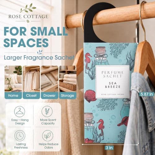 Large 12 Packs Sea Breeze Hanging Scented Sachets Long-Lasting Closet Deodorizer Air Freshener Fabric Refresher Odor Eliminator for Drawer Home Fragrance Gift Set — view 2