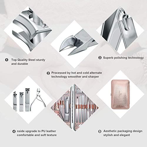 Manicure Set 18pcs Professional Nail Clippers Kit, Rose Gold — view 6