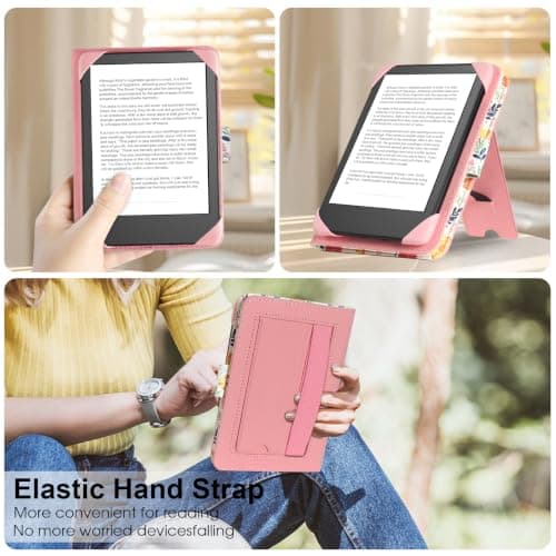 HoYiXi Universal Case For 6 inch eReader,Compatible with Kindle/Kobo Clara HD/Kobo Clara 2E/Paperwhite/PocketBook/Tolino eReader,with HandStrap/Kickstand, Cover Case for 6'' eReaders,Floral — view 6