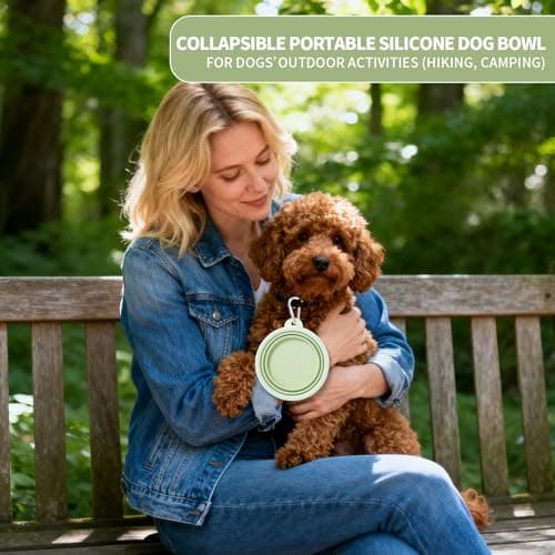 SLSON Collapsible Dog Bowl, 2 Pack Macaron Color Foldable Travel Dog Feeder Bowl Portable Silicone Pet Food Water for Dish Dogs Cats Camping Hiking (Macaron Light Green and Light Yellow) — view 6