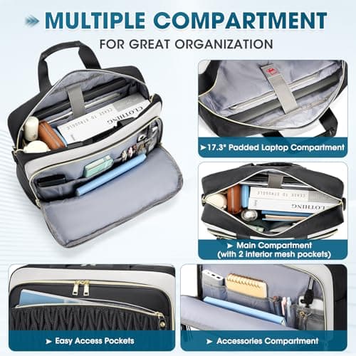 RAINSMORE 17.3 Inch Laptop Bag for Women Work Bag Large Briefcase — view 4