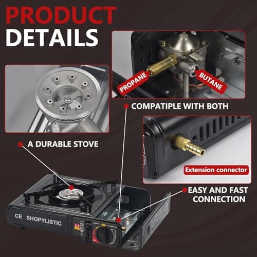 Portable Camping Stove with Cary Case | Premium Compliant Portable Gas Camping Stove with Automatic Ignition & Heat Control (Camp Stove with 4 Gas Canisters) — view 5
