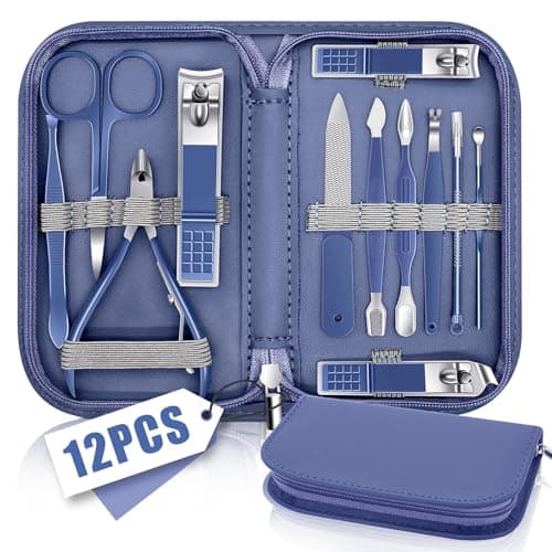 Manicure Set, Nail Care Kit, Manicure Pedicure Set Professional Manicure Kit for Women Men, Manicure & Pedicure Tools & Accessories, Nail Care Tool with Blue Leather Travel Bag, Set 12 in 1
