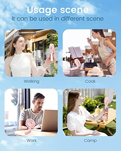 EasyAcc Handheld Fan USB Fans Portable Hand Fan 3 Speeds 180° Foldable with 6 Blades Personal Electric Mini Outdoor Fan with Rechargeable Battery Foldable Handle Desktop for Home Travel Outdoor - Pink — view 5