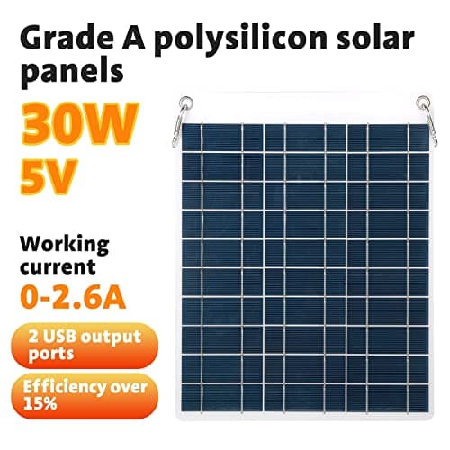 Jadeshay Solar Panel,30W 5V Solar Charger with 2 USB Ports Polycrystalline Silicon Waterproof Portable Power for Camping Climbing Hiking Travel Compatible with Smartphones and Other Electronic Devices — view 2