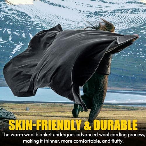 Molithe 100% Wool Blanket, 62" x 86", Warm, Thick, Washable, Military Wool Blanket, Great for Camping, Outdoors, Sporting Events, Survival Kits — view 5