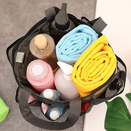 Pebipoo Mesh Shower Caddy Bag, Quick Dry Portable Tote Bag and Inner Pocket With 8 Pockets for Dorms Bathroom, Swimming, Gym, Beach, Travel(Black) — view 5
