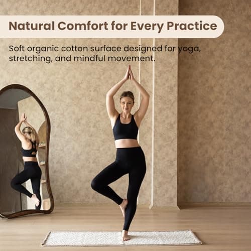 Dalisa Organic Cotton Yoga Mat 60 x 170 cm, Mocha – OCS Certified, Reversible & Seamless, Non-Slip Support, Machine Washable Exercise Mat with Carry Bag — view 2