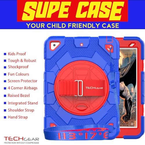 TECHGEAR SUPE Case for Apple iPad 9.7" Kids, Tough Rugged Heavy Duty with Stand, Hand & Shoulder Strap, School, Travel, Home Entertainment — view 2