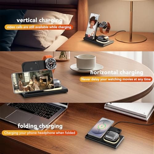 3 in 1 Wireless Charging Station for Samsung,Foldable & Nightlight Travel Wireless Charger for Galaxy S26 Ultra/S25/S24/S23/S22/Note20 Z Fold Flip7,Galaxy Watch 8/7/6/5/4/3 Active 2/1,Galaxy Buds 4 — view 5