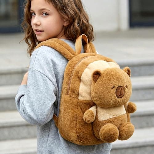 WFKKMEQ Capybara Children's Backpacks, Capybara Stuffed Animal Rucksack Cartoon Schoolbag Soft Plush Rucksack Mini Travel Bag Nursery Book Bag Casual Daypack Toddler Backpack for Preschool — view 6