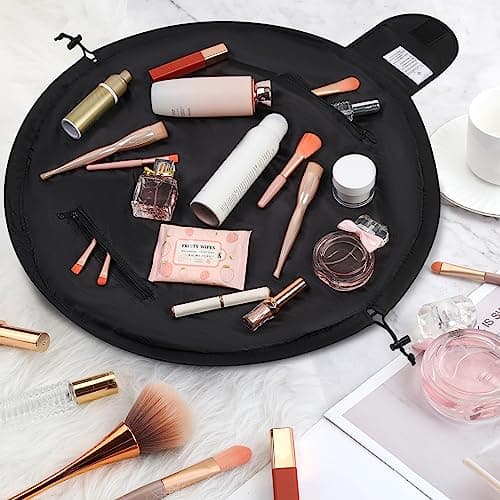 Vavabox Lazy Drawstring Makeup Bag, Flat Lay Cosmetic Bags (Light Black) — view 5