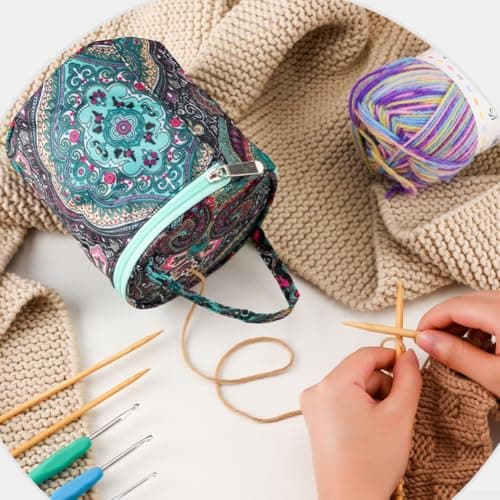 Yarn Storage Bag Portable Knitting Tote with Waist Flower Design for Wool Skeins Hooks Needles Travel Craft Organizer 5.5x5.2 Inch — view 5
