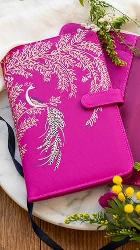 Sara Miller Anniversary Travel Wallet, Pink Peacock Design with Gold Embroidery, Card Slots and Zip Pocket — view 4