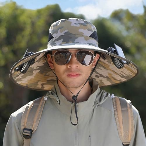 Celanisai Fan Hat Men's Outdoor Sun Hat with Wide Brim and SPF 50 Protection for Hiking, Fishing, Travel, Adjustable and Quick Drying Breathable Fishing Hat with Wide Brim, O khaki., One size — view 3