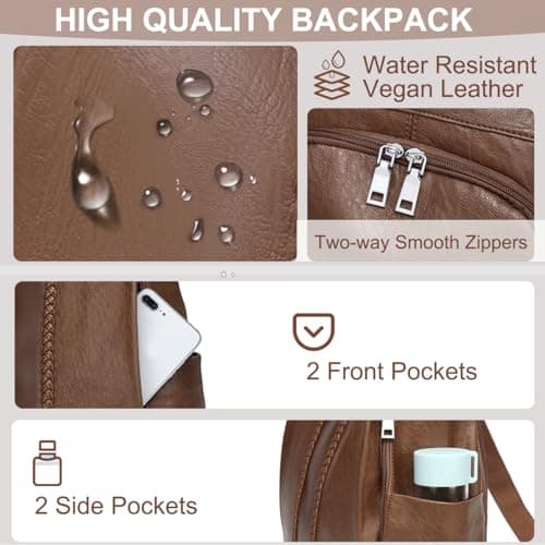 VASCHY Women Backpack, Fashion Anti Theft Ladies Backpack Purse Faux Leather Daypack 3 Ways to Carry Vintage School Rucksack Handbag Bag with Detachable Shoulder Strap for Travel Shopping (Brown) — view 5
