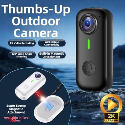 2K Body Camera, 1080P Magnetic Wearable Action Camera, Hands-Free Thumb pov Cameras With Motion Detection, Portable Vlogging Video Recorder For Sports, Work, Travel, Pet Recording(Black) — view 2