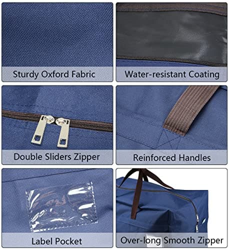 Pack of 2, 100L Sturdy Travel Duffle Storage Bag for Clothing, Wedding Dress, College Dormitory, House Moving, Go-To-School Carry Bags with Zip Closure & Sturdy Handles, Blue — view 3