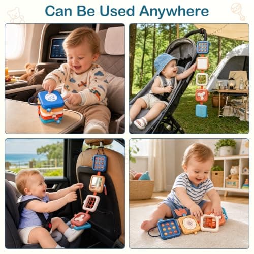 OSLINE Baby Montessori Toy for 1 Year Old,Toddler Travel Toys for 1 2 Year Old, Plane Busy Book Activity Cube Toys Birthday Gifts for Boy & girl,9 in 1 Baby Busy Board Toy — view 4