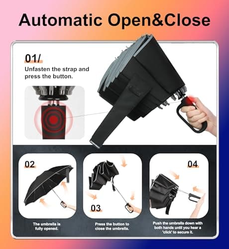 Compact Inverted Umbrella with Never Forget Carabiner Handle - Travel Umbrella Windproof Strong, Automatic Umbrellas for wind rain, Auto Open Close, 10 Rib Durable Frame for Women Men (UV Black) — view 5