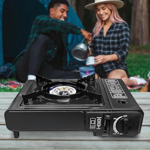 Portable Gas Cooker Camp Stove + 8 Butane Gas Canisters - For Outdoor Camping, Fishing, Cooking & BBQ | Premium Burner, Automatic Ignition & Heat Control, EN417 Compliant - Black Grill & Carry Case — view 2