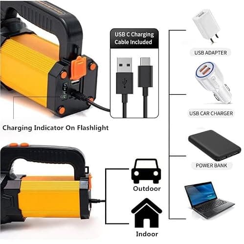 MAYTHANK Super Bright Rechargeable Led Torch with Lantern, Large Capacity Long Lasting, High Power High Lumens Portable Handheld Spotlight Flashlight, Powerful Searchlight,for Home Camping — view 4