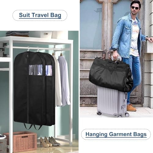 KIMBORA 43" Suit Bags for Closet Storage and Travel, Gusseted Hanging Garment Bags for Men Suit Cover With Handles for Clothes, Coats, Jackets, Shirts（3 Packs） — view 3