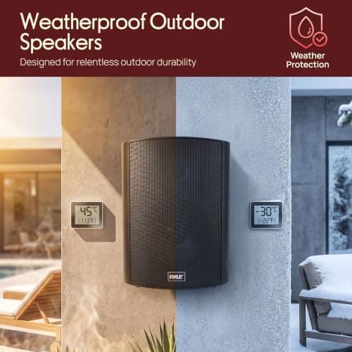 Pyle Bluetooth Speakers, Waterproof Wall-Mounted Wireless Speaker System, Indoor/Outdoor, Weatherproof, Heavy-Duty Stereo Sound, Compatible with iPhone, Android, Tablet & PC (Pair, Black) — view 3