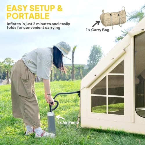 Outsunny Inflatable Camping Tent, Stove Jack Hole, 2-4 Person, Beige — view 4