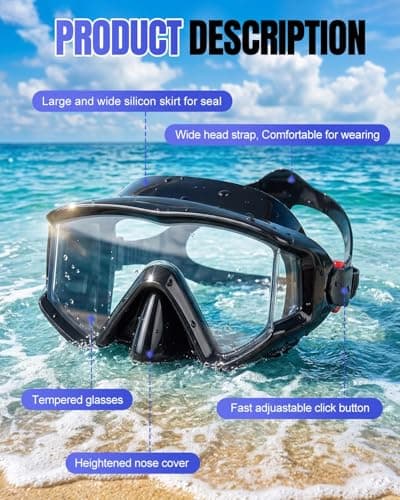 Dry Snorkel Set for Adults, Panoramic Anti-Fog Scuba Mask with Upgraded Tempered Glass, Dry-Top Leak-Proof Breathing System, Wide-View Snorkeling Gear for Adults & Teens – Black — view 4
