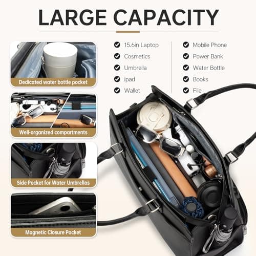 Tiostep 2-in-1 Lunch Tote Cooler Bag for Women — Laptop Bag & Insulated Lunch Compartment, Detachable Wristlet Wallet, Fits 15.6-Inch Laptop, Perfect for Work, Picnic & Travel (Black) — view 4