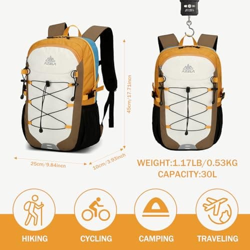 GES Multi-Functional 30L Hiking Backpack with Rain Cover, Durable Hiking Rucksack for School, Work, Camping, Trekking, Cycling & Outdoor Sports (Khaki) — view 2
