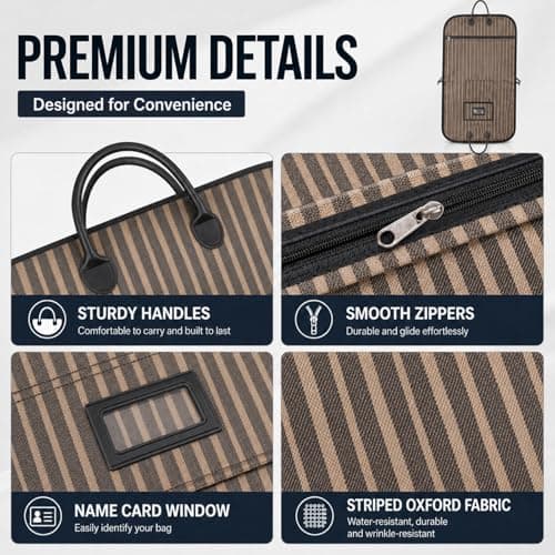 Garment Bag for Travel, 100 x 60 cm Foldable Suit Carrier with Trolley Sleeve & Leather Handles, Waterproof Oxford Fabric, Wrinkle-Free Hanging Clothes Bag for Suits, Coats — view 6