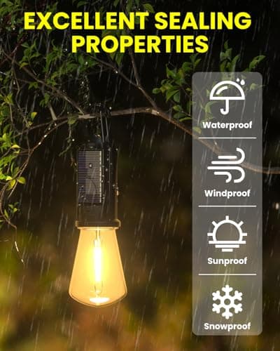 Bonlux USB Rechargeable Camping Lights, Solar Powered Waterproof LED Camping Lantern, Warm White Dimmable Outdoor Emergency Light with Hanging Hook for Tent, Power Cuts, Hiking, Pack of 4 — view 3