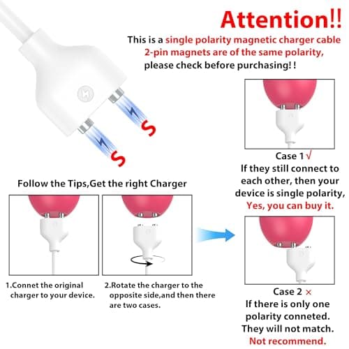 HORAN HOQI 6mm Dual Pin Magnetic USB Charger Cable, 2 Pin Magnetic Charger Replacement Cord with Strong Magnet for Wireless Massager Electric Toothbrush Beauty Instruments, 0.8m Universal Charging — view 3