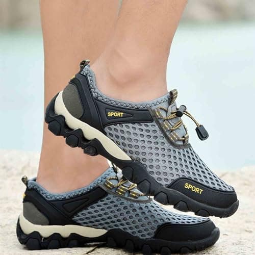 Generisch Men's Summer Mesh Breathable Hiking Shoes Comfortable Hiking Shoes Outdoor Travel Shoes Fashion Casual Sports Shoes, gray, 11 UK — view 2