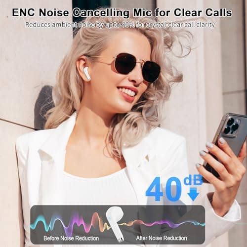 POMUIC Wireless Earbuds, HiFi Stereo Deep Bass,Bluetooth 5.3 Headphones with 4 ENC Noise Cancelling Mic,40H Playtime, IPX7 Waterproof Bluetooth Earphones, Bluetooth Earbuds Dual LED Display,2025 — view 6
