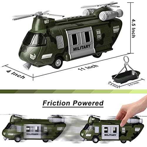 JOYIN Military Vehicles Toy Set of Friction Powered Transport Helicopter with Light and Sound Siren, and Soldier Army Men Action Figures for Kids, Green, Toy Gifts for 3 4 5 6 7 8 Year Old Boys — view 4