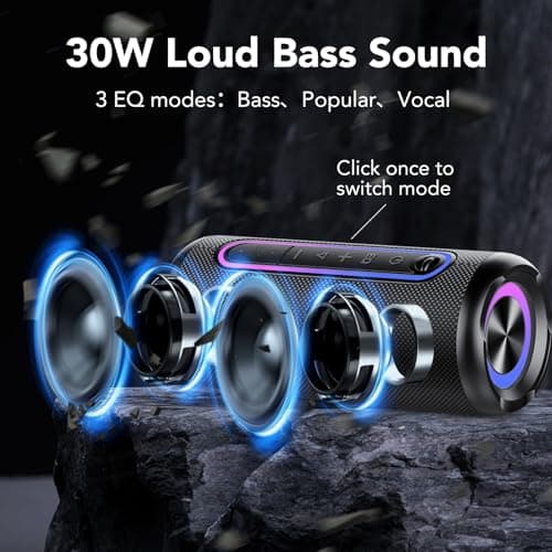 TIMU Portable Bluetooth Speaker Powerful 30W Wireless Speaker with 3 EQ Modes IPX7 Waterproof Bluetooth 5.4 TWS Pairing 30H Battery Life with 3 Modes RGB Lights for Outdoor/Party/Beach/Travel/Gifts — view 2